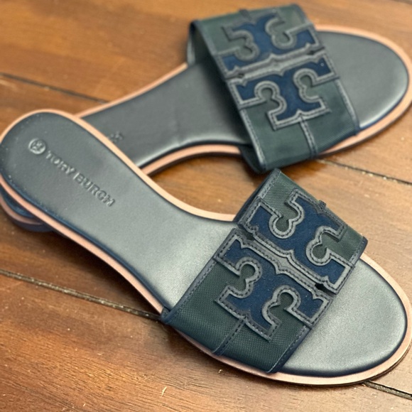Rare Tory Burch Ines stitched logo slides - Picture 1 of 6